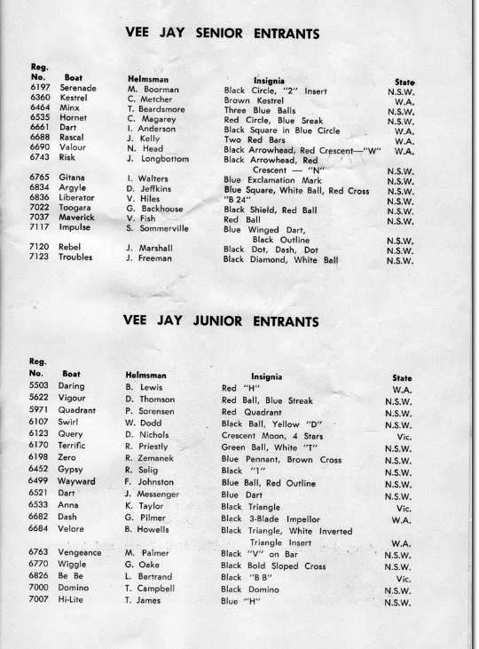 copy of the entry list for the 1959-60 Australian Championships sailed at Vaucluse