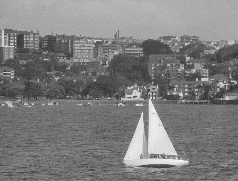 Greg Hyde  sailing in Sydney Harbour. Greg is 5 from the left/4 from the right in a life jacket.