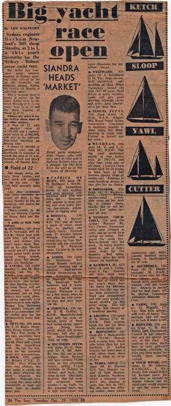 1958 Hobart Fleet Big Yacht Race Open