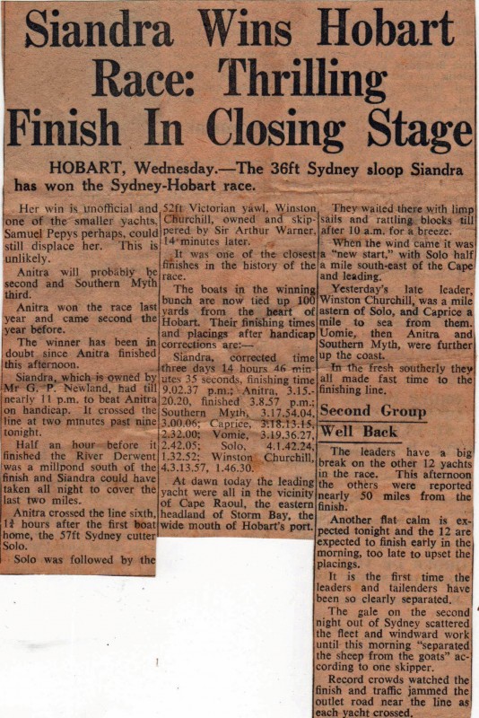 Siandra Wins 1958 Hoart Race