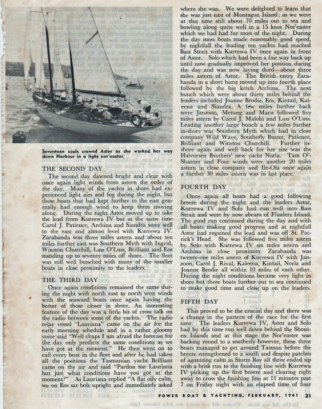 16th Sydney to Hobart Article in Powerboat and Yachting 1961 Page 3