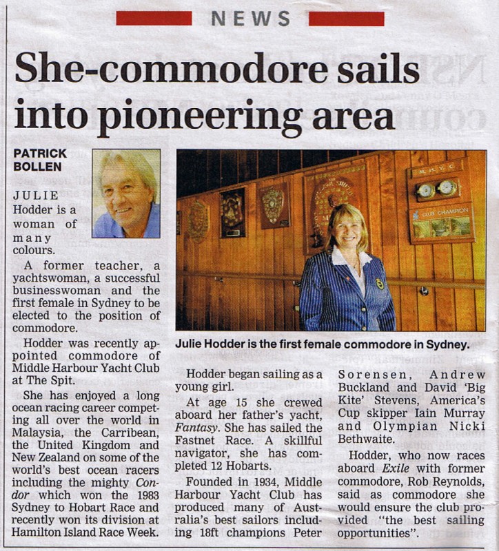 She-commodore sails into pioneering area