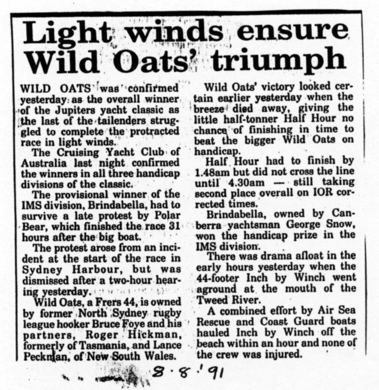 Light winds ensure Wild Oats