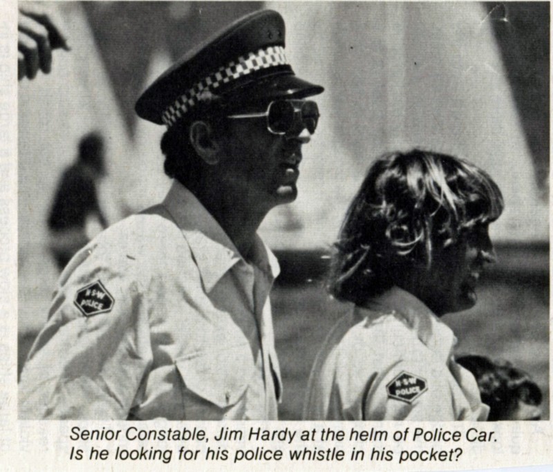 Senior Constable, (Jim) James Hardy at the Helm of Police Car