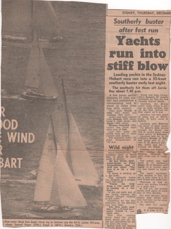 Yacht run into a stiff blow 1956 Hobart