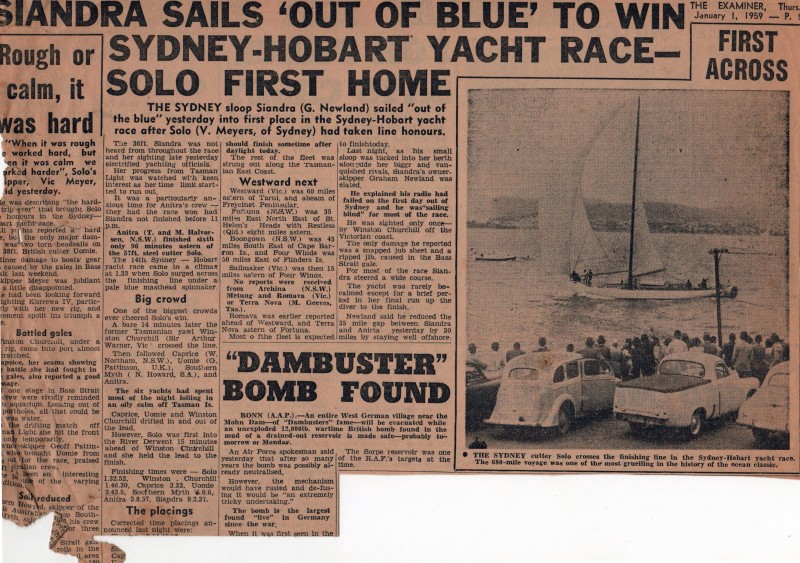 Siandra Sails out of Blue to win 1958 Hobart