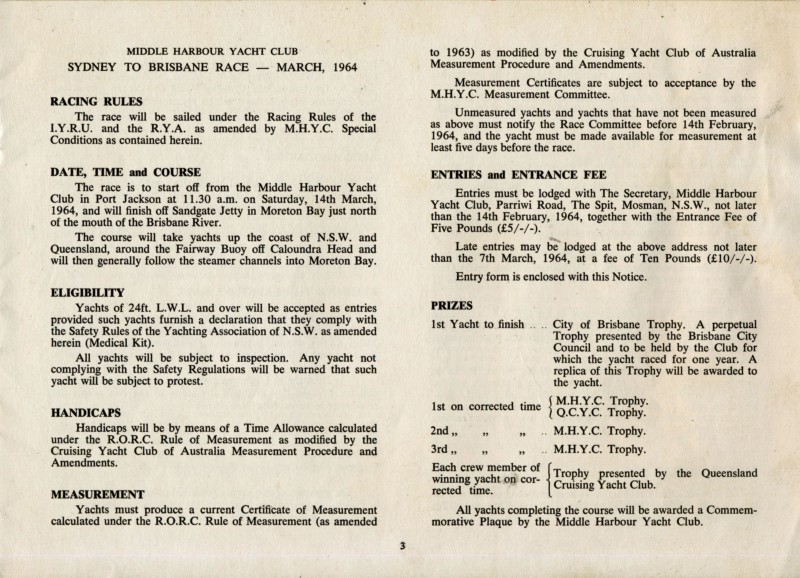 1964 Sydney to Brisbane NOR Page 3