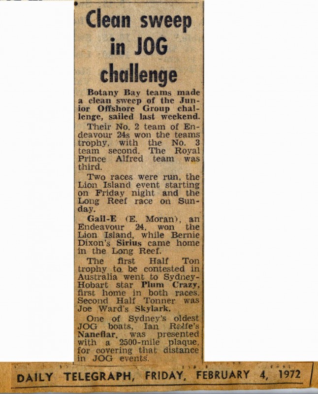 Clean Sweep in JOG Challenge - Daily Telegraph 4th Feb 1972