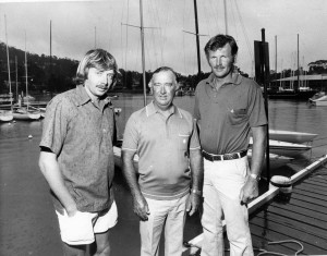 The winning crew of Arunga II - John Staley (left), skipper Frank Tolhurst and Norm Hyett