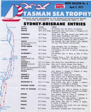 Sydney to Brisbane Tasman Sea 1973.