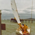 B195 John Stanley up the mast, start of the long ocean race