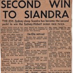 Second Win to Siandra Hobart 1960